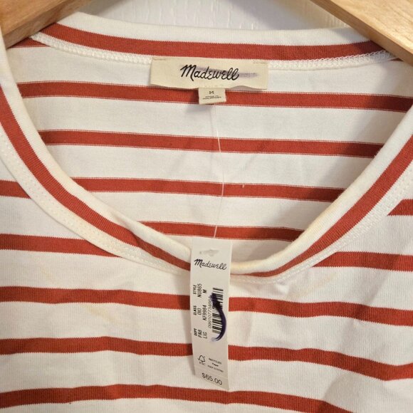 MADEWELL Women’s Red Striped Boxy Tee Shirt Crewneck Cotton Top Size L - Picture 5 of 6